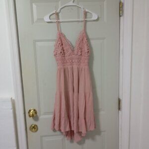 Revamped Dress Pink Lace Crochet Detail Summer Size L Midi Womens